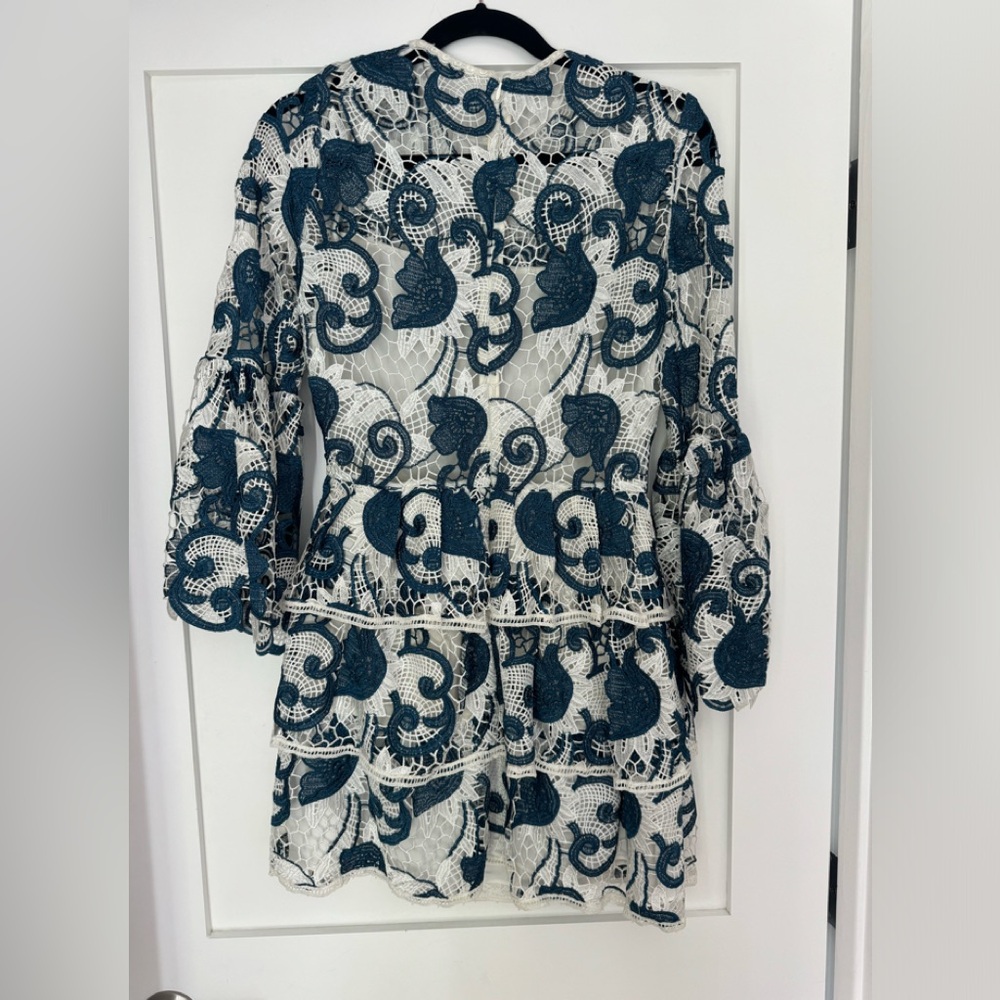 ALEXIS blue and white lace dress size small